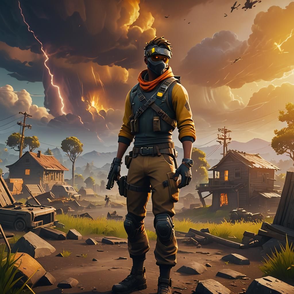 Fortnite Character in Post-Apocalyptic Golden Hour