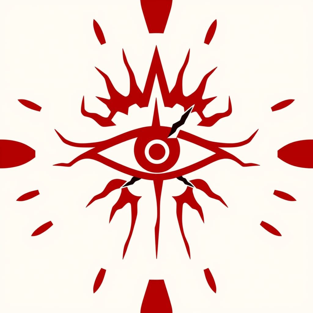 Ancient Eye Icon in Vibrant Babylonian Red