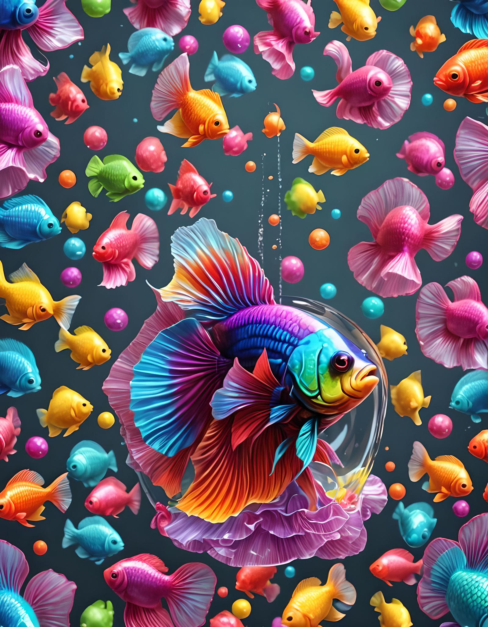 Magical Candy Beta Fish in Digital Illustration