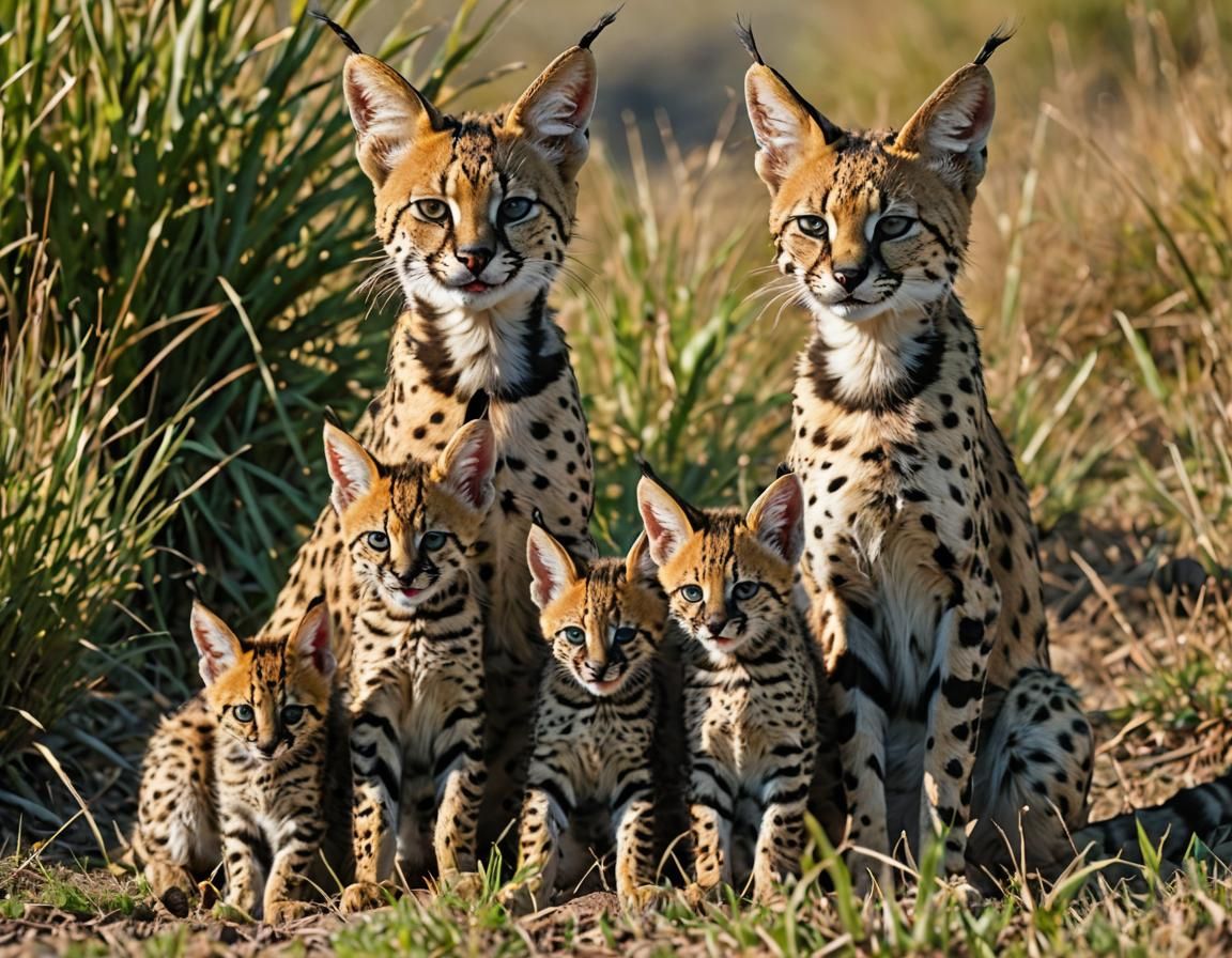Serval (Leptailurus serval) Family - 01