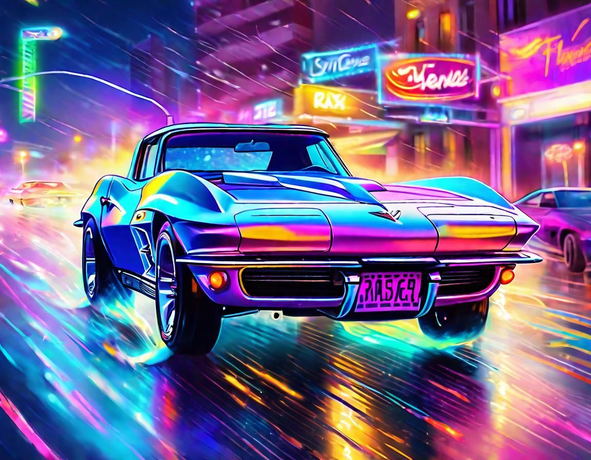 Neon Drag Race: Corvette Under City Lights