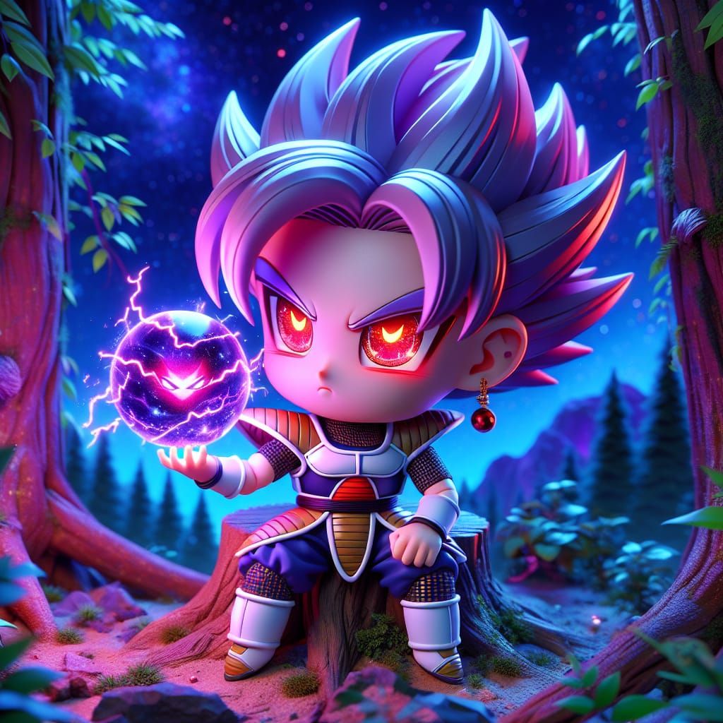 Chibi Saiyan Woman with Purple Energy Orb