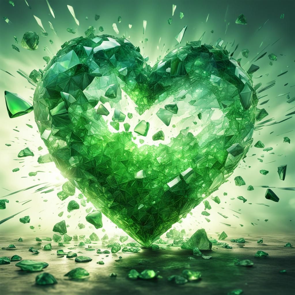 Green Heart in Hyperrealistic Splash Art