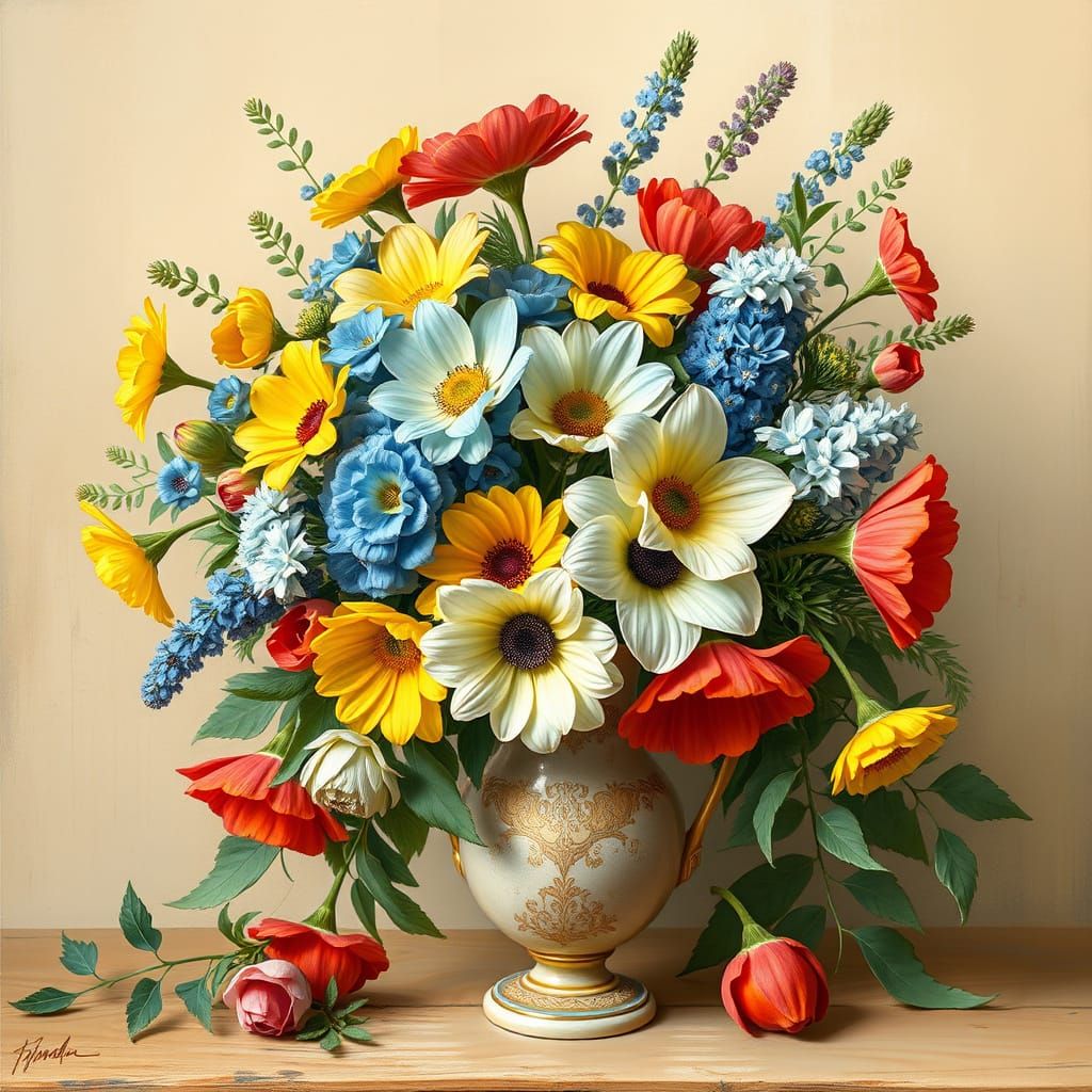 Vibrant Floral Bouquet in Impressionist Style