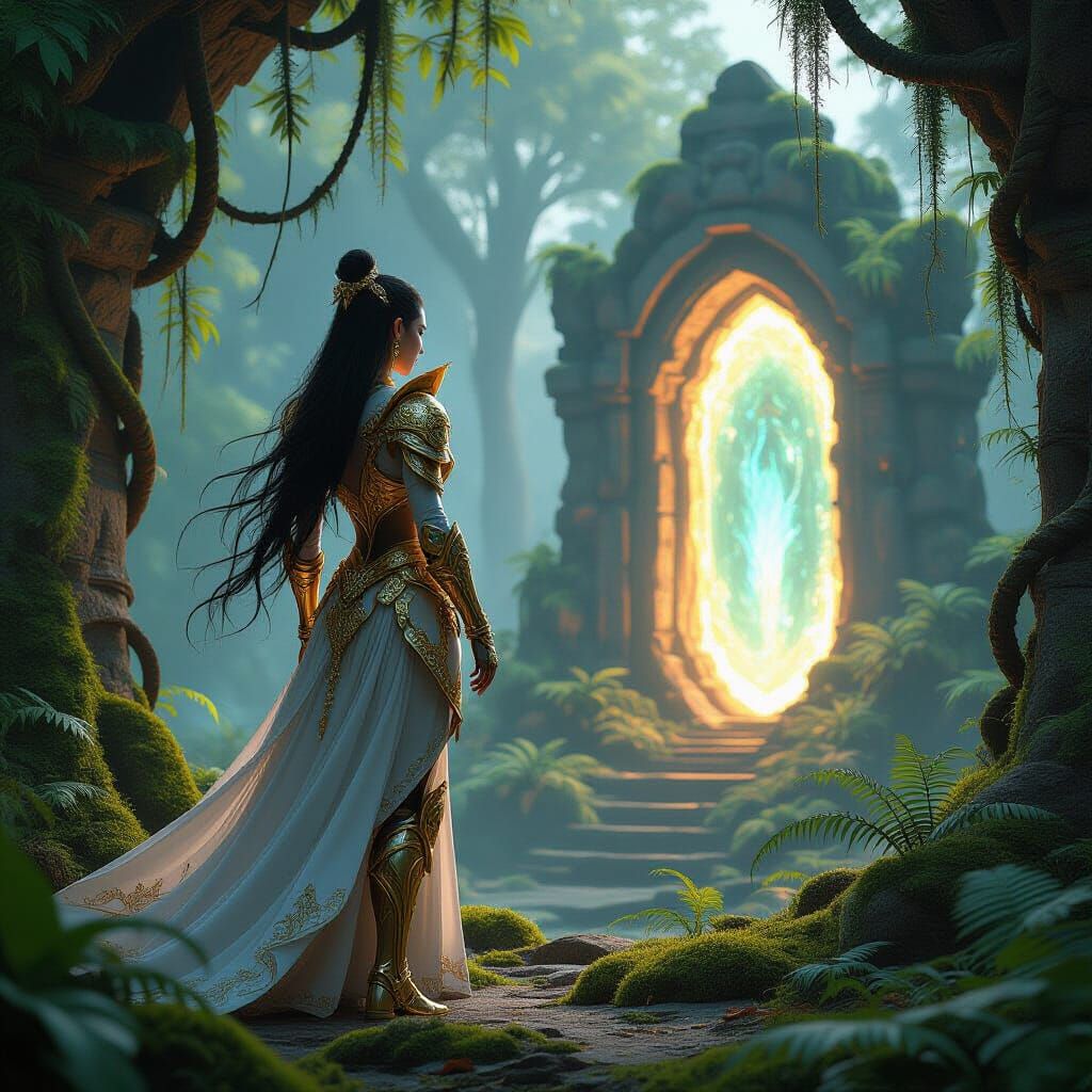 Elven Warrior Queen on Ancient Ruins