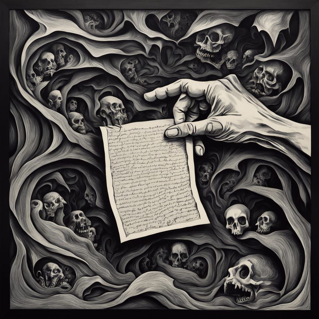 Surreal Oil Painting of a Hand Holding a Bleeding Letter