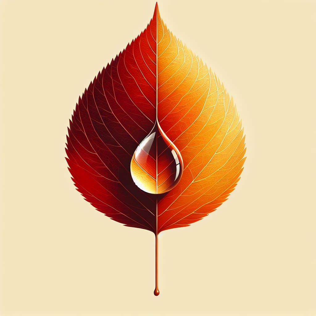 Autumn Leaf with Water Droplet: Minimalist Painting