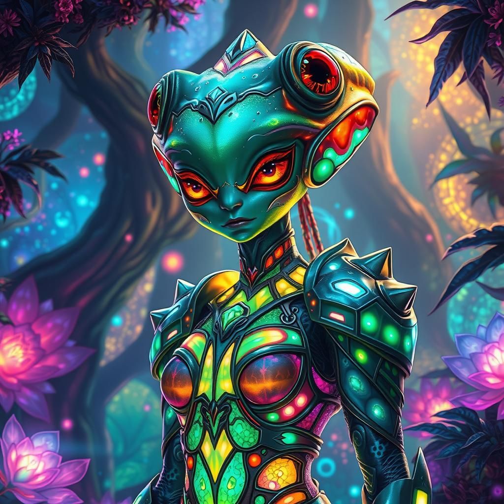 Ethereal Alien Woman in Luminous Forest