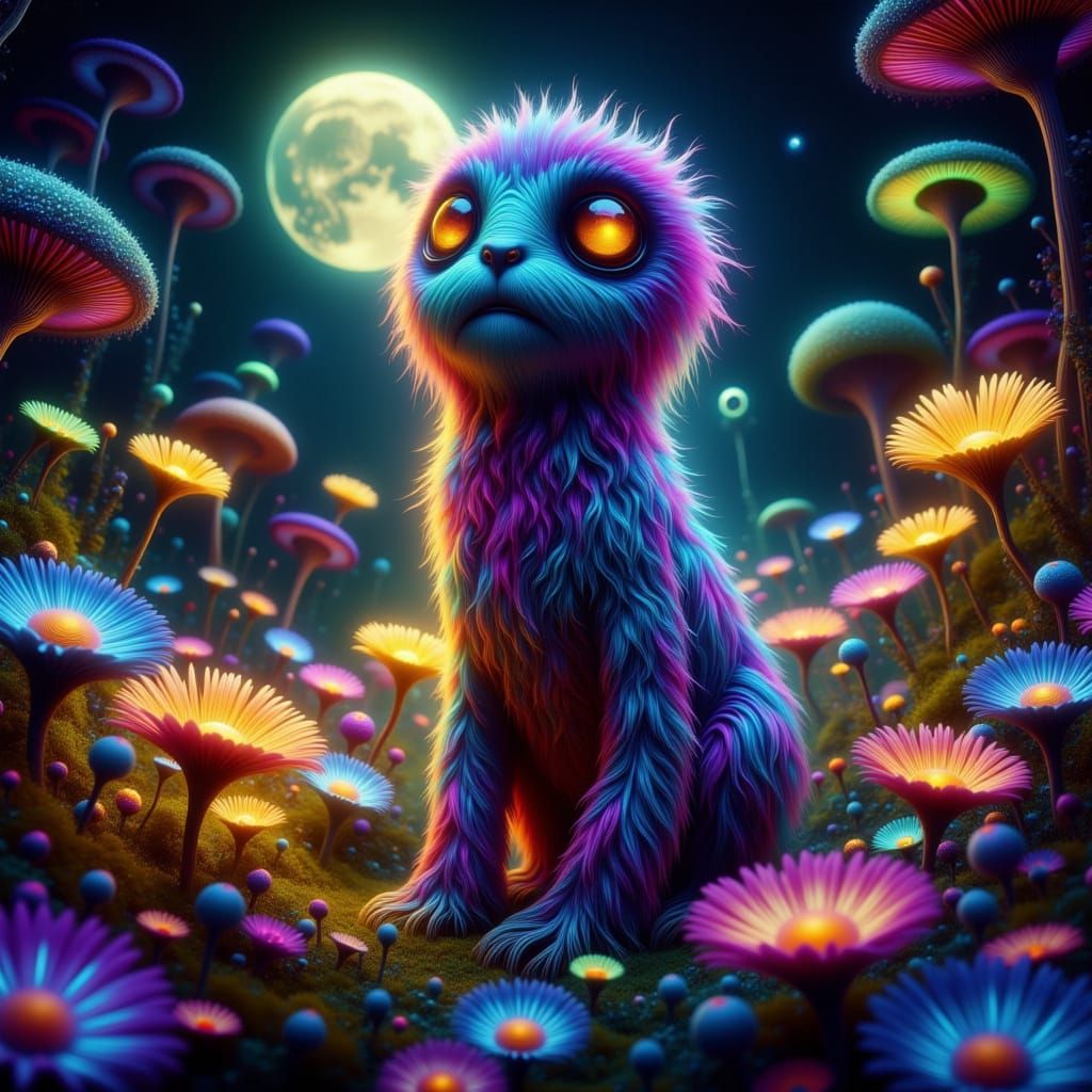 Bioluminescent Baroque Landscape with Alien Flora