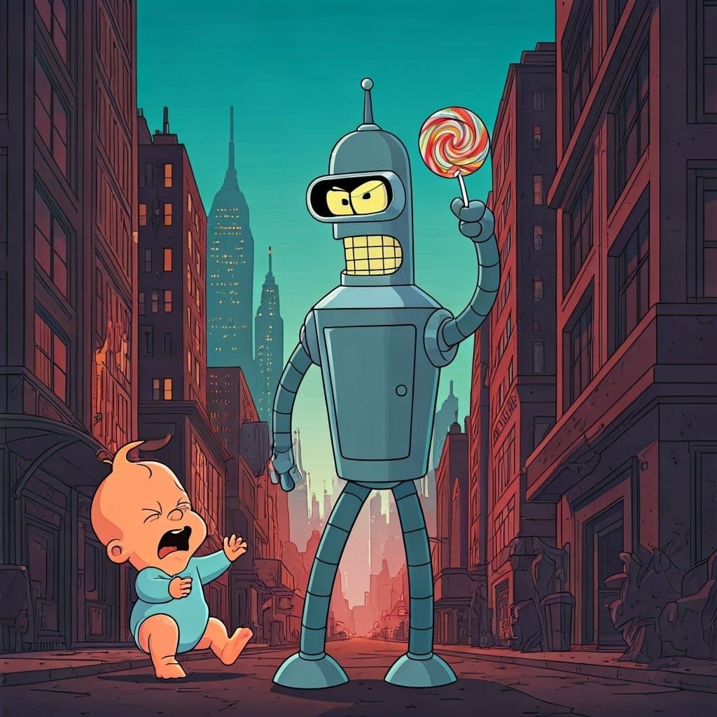Bender Stealing Candy: Cartoon Style