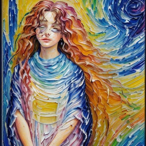 Celestial Woman in Expressionist Oil Painting
