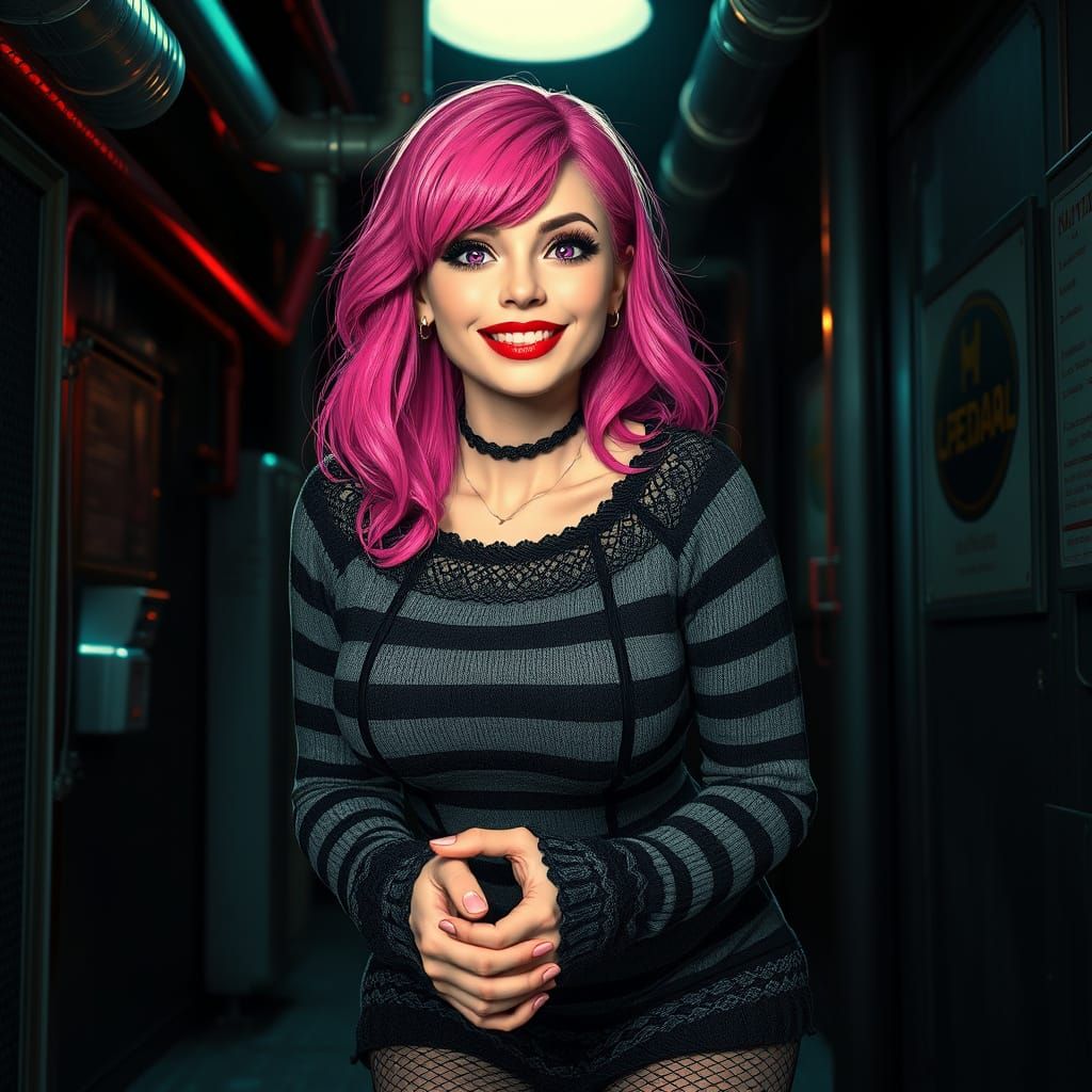 Vibrant Gothic Siren in Industrial Chic