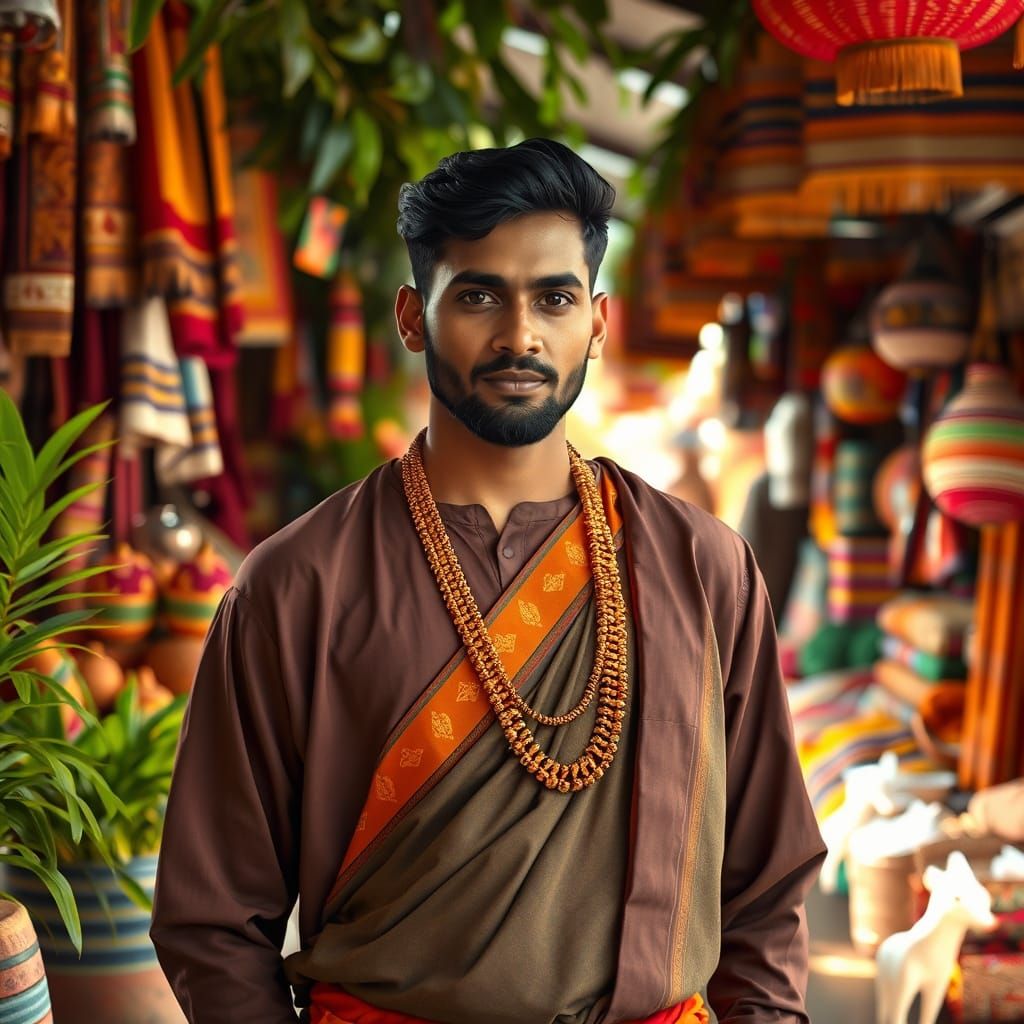 Sri Lankan Man in Osariya at Vibrant Market