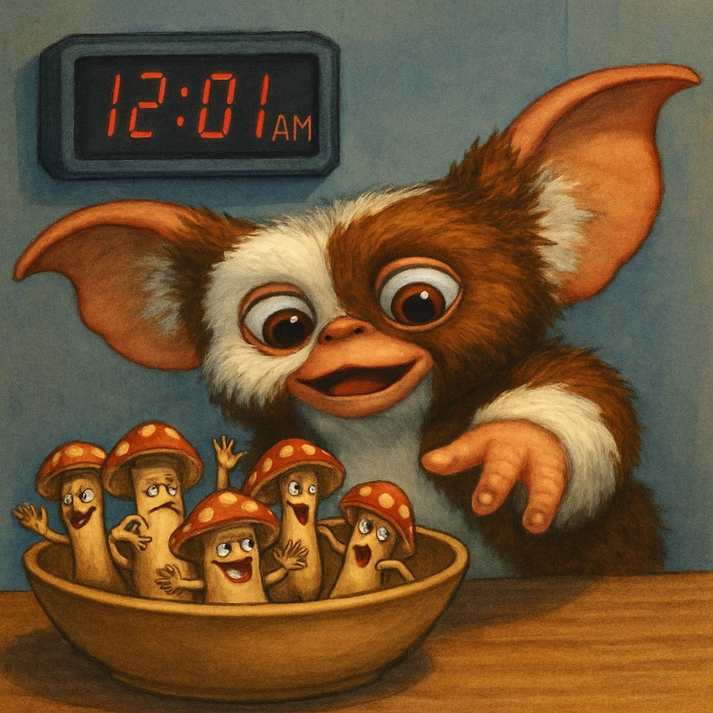 Gizmo Reaches for Mushroom Bowl at Midnight