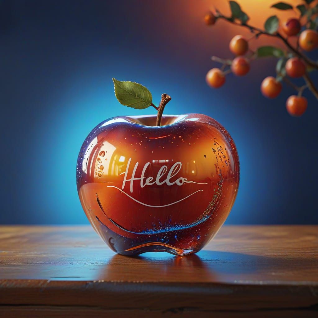 Sparkling Glass Apple with Elegant Script and Ornate Decorat...