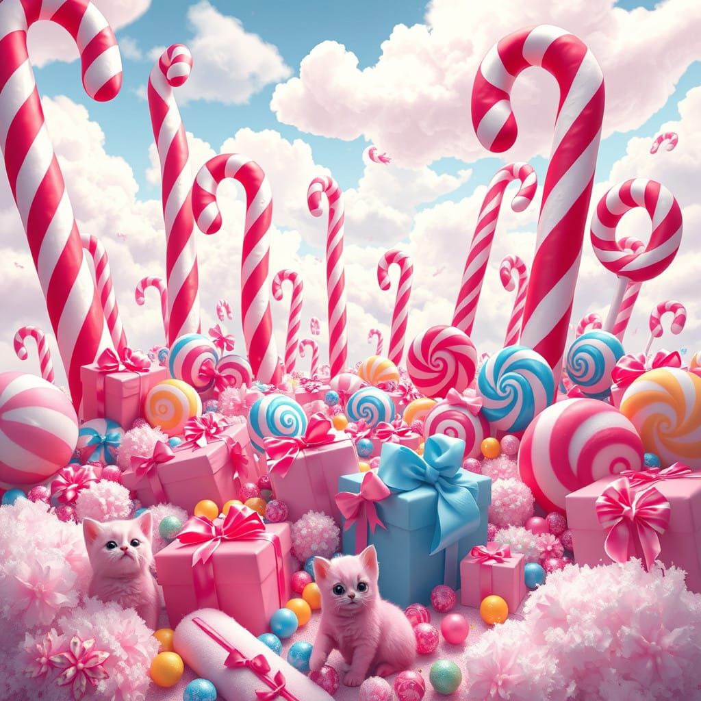 Whimsical Candy Cloud Land with Rainbow Delights
