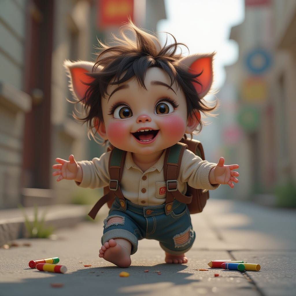 Grotesque Spinning Baby Creature in Digital Painting Style