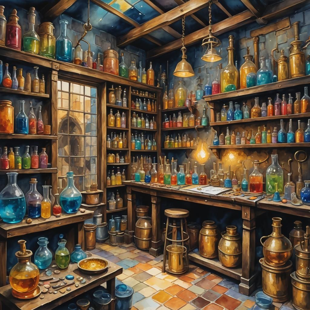 Alchemy Lab: Gold Transformation in Gouache Style