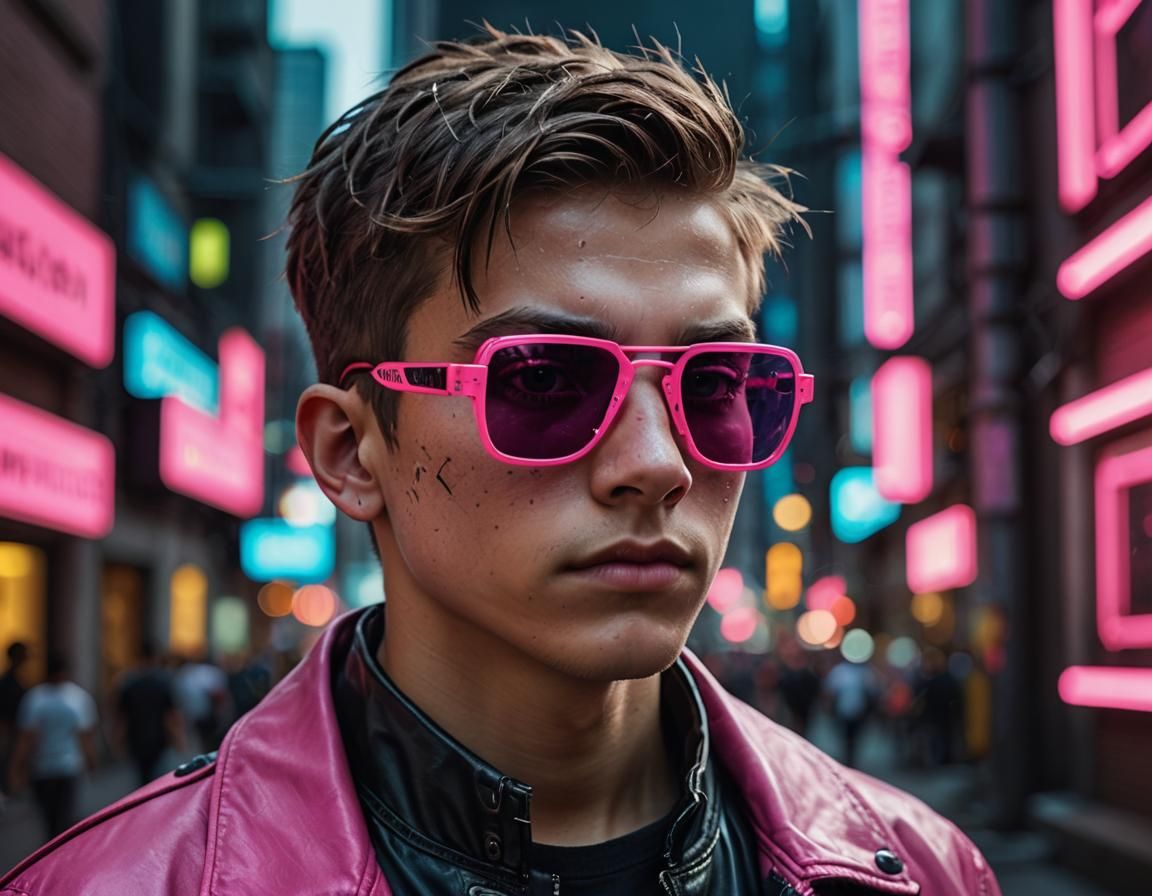 Cyberpunk Teen Portrait with Neon Shades