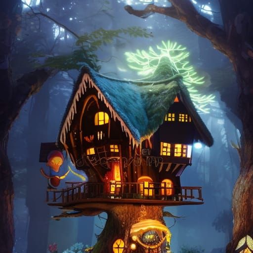 Magical Gingerbread Treehouse: Digital Illustration