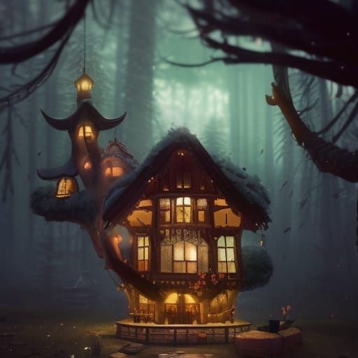 Magical Gingerbread Treehouse in Studio Ghibli Style