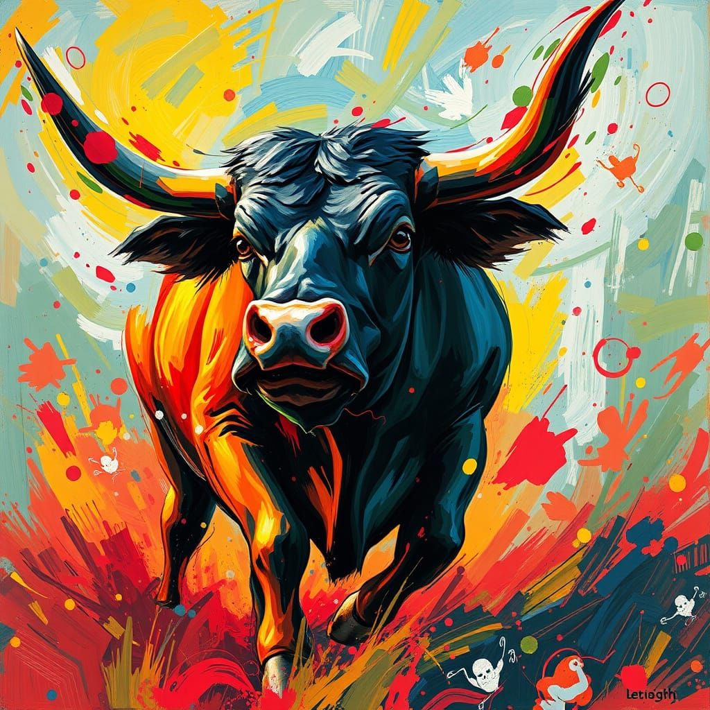 Dynamic Bull Art Inspired by Abstract Futurism