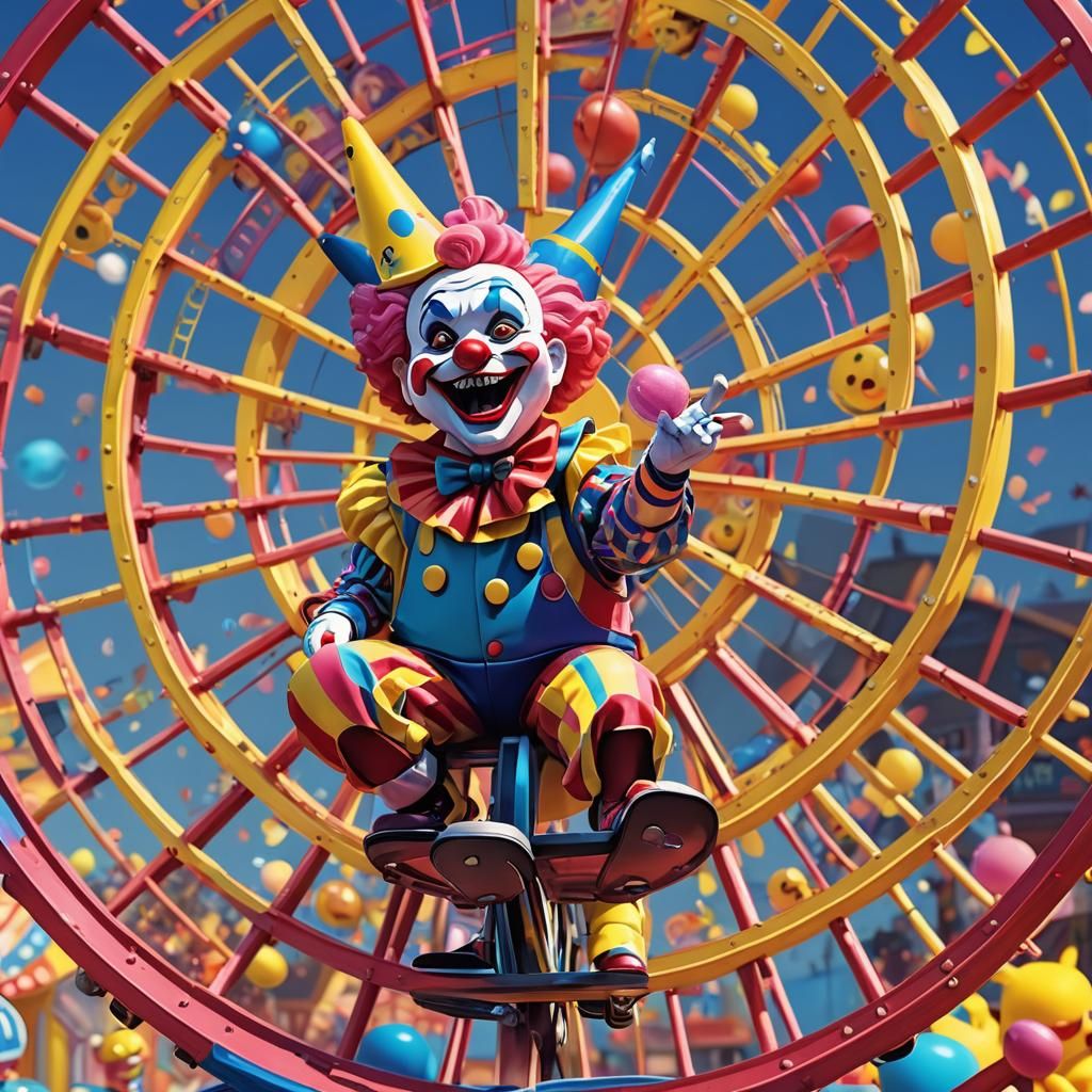 Clown Rides Ferris Wheel: Pixar-Style 3D Art