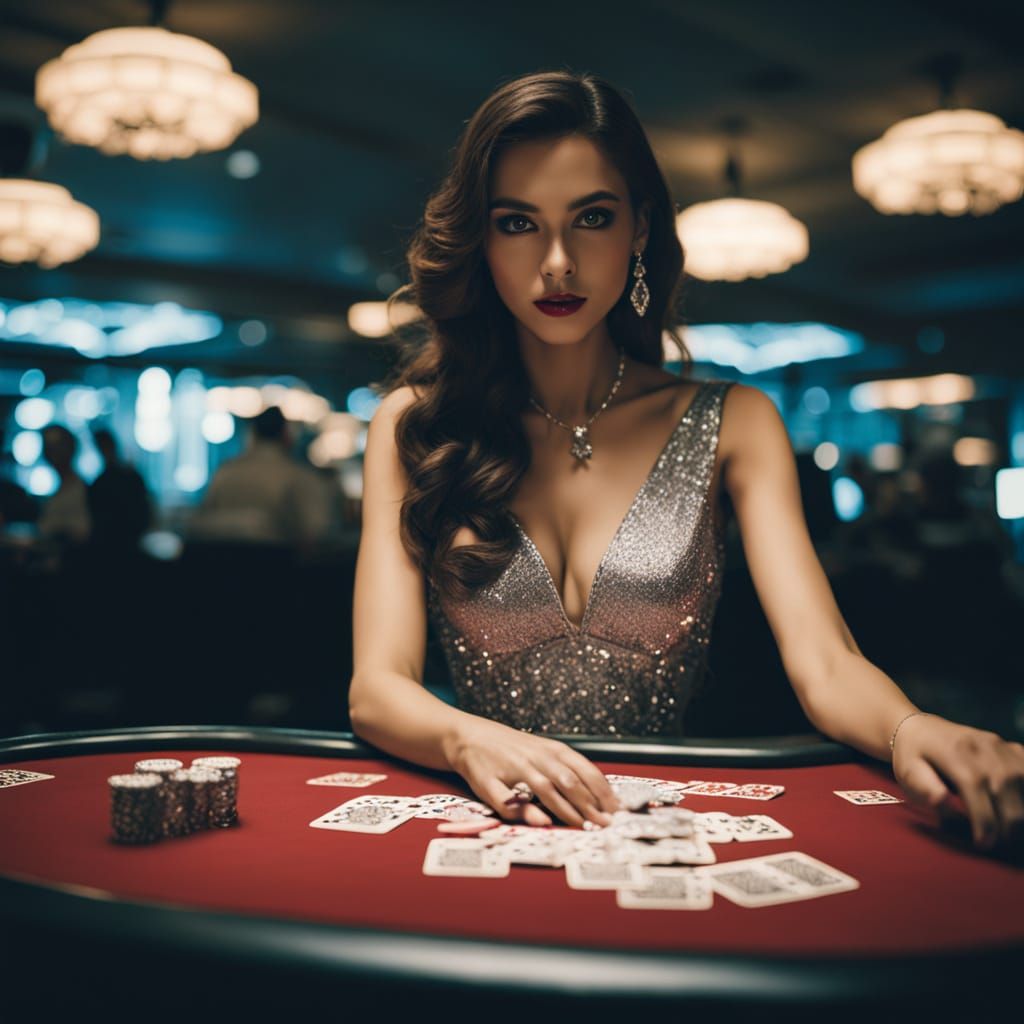 Sultry Casino Siren in Elegant Evening Attire