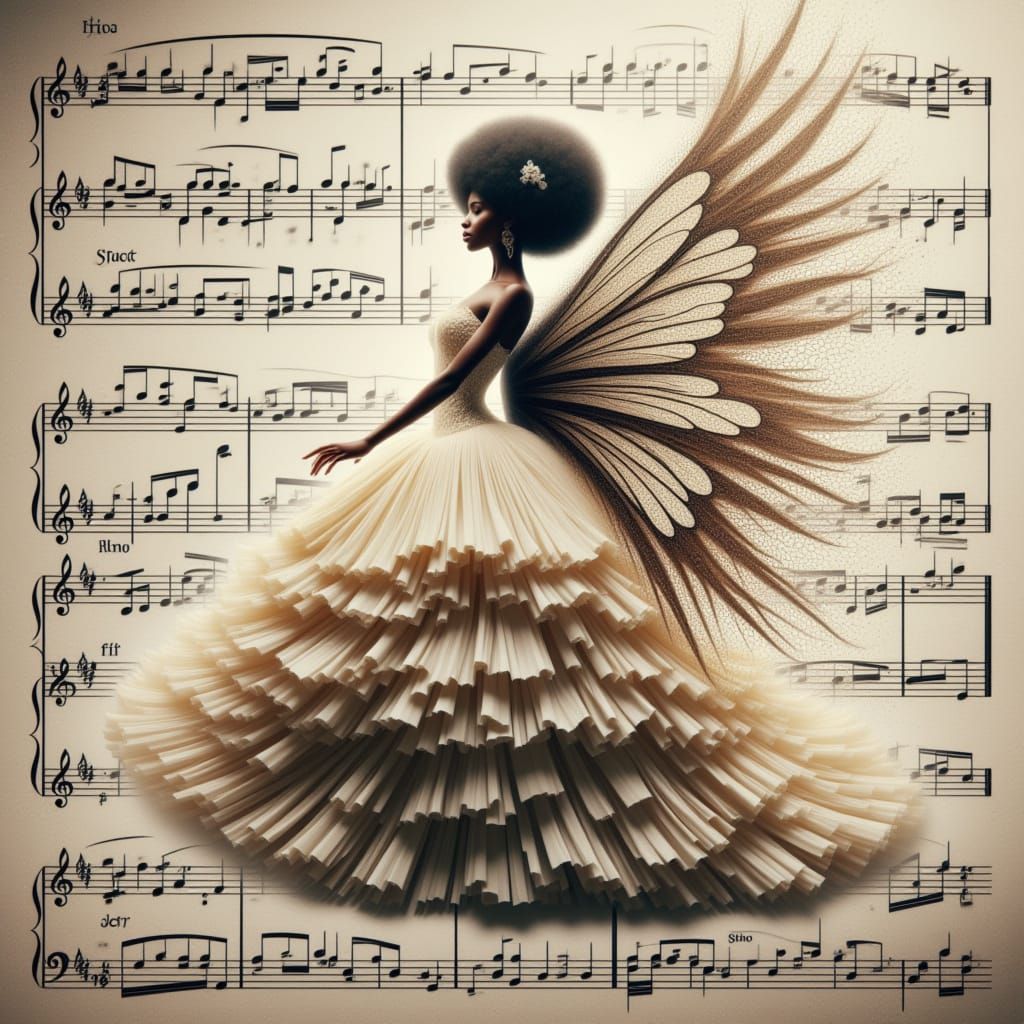 Elegant Piano Fairy Amidst Melodic Notes