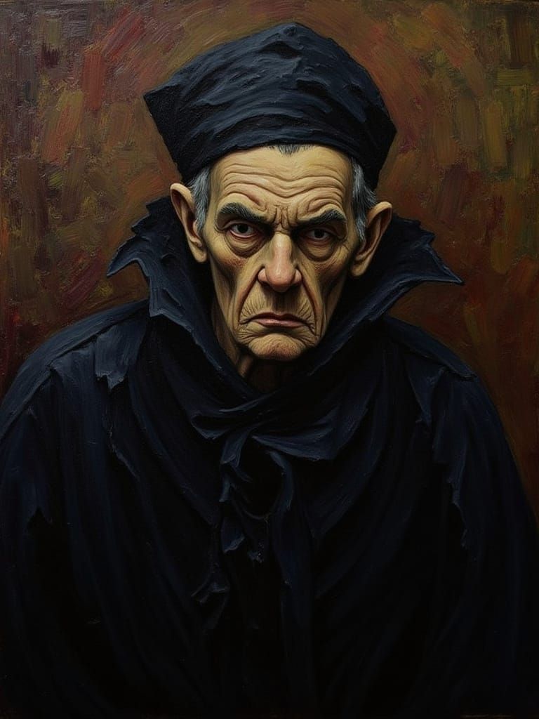 Gothic Portrait of Scrooge in Heavy Impasto Style