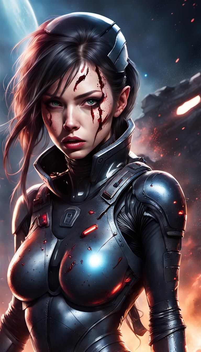 Battle-Worn Space Warrior Screaming in Defeat