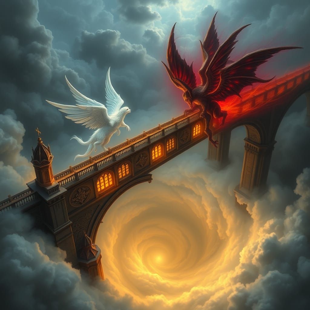 Surreal Bridge Connects Celestial Realms in Gothic Byzantine...