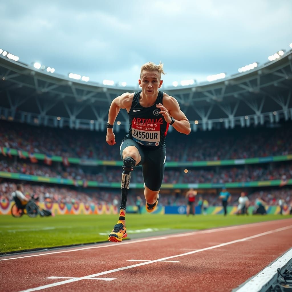 Long jumper with a prosthetic leg