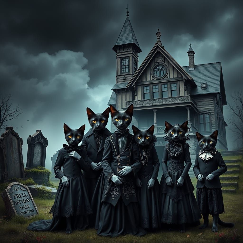 Gothic Feline Aristocracy in Haunting Victorian Portrait
