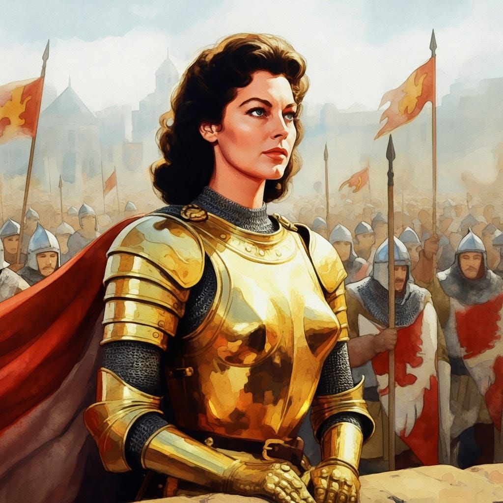 Warrior Princess Portrait in Impressionistic Watercolor Styl...