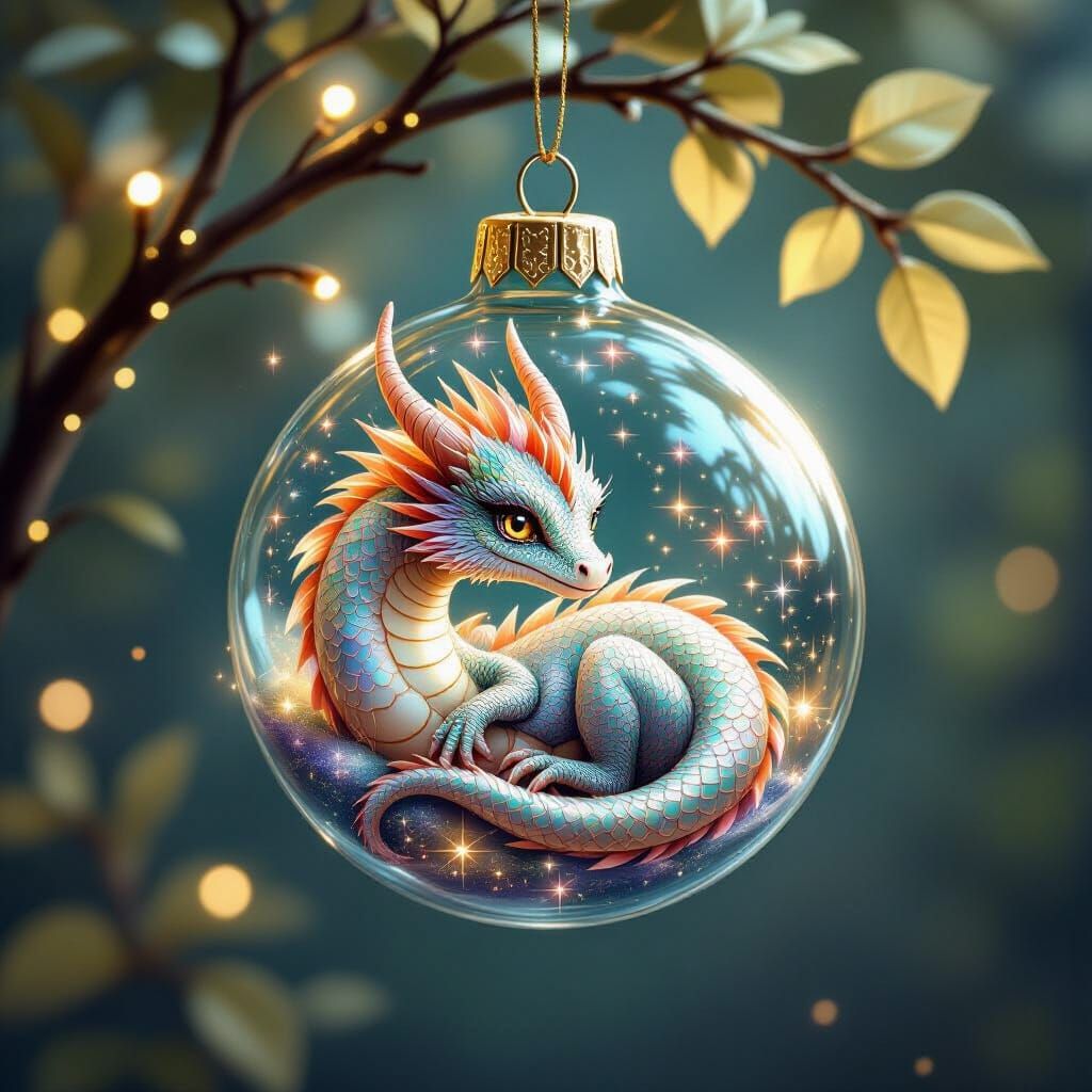 Galaxy Dragon in Glass Ornament, Cosmic Art