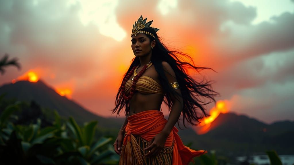 Pele: Hawaiian Goddess in Volcanic Landscape, Cinematic Styl...