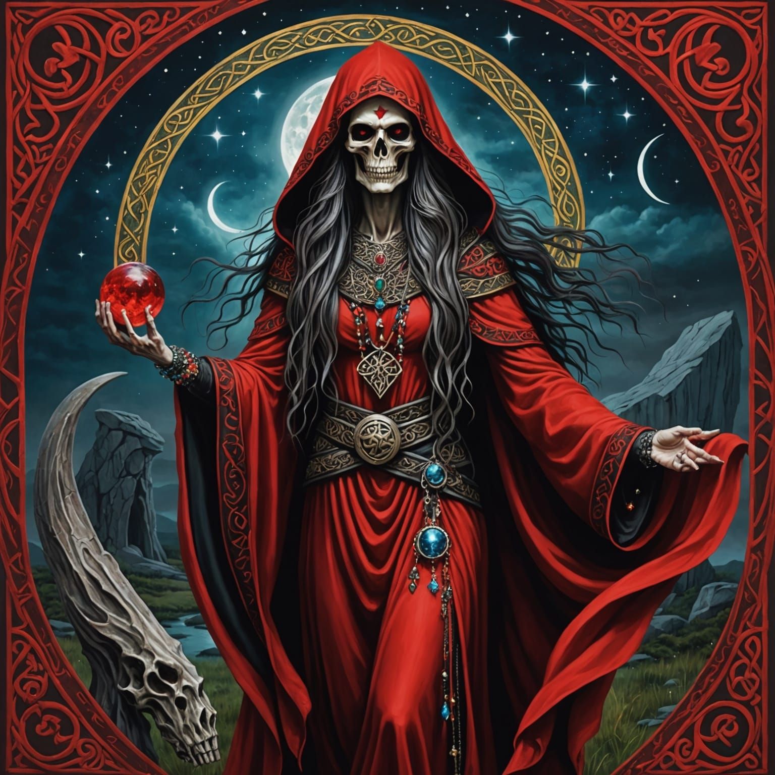 Celtic Druid Grim Reaper at Jeweled Altar