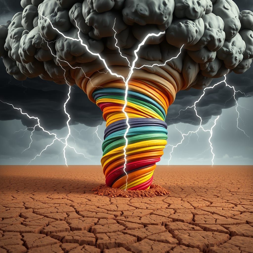 Rainbow Tornado in Detailed Claymation Style