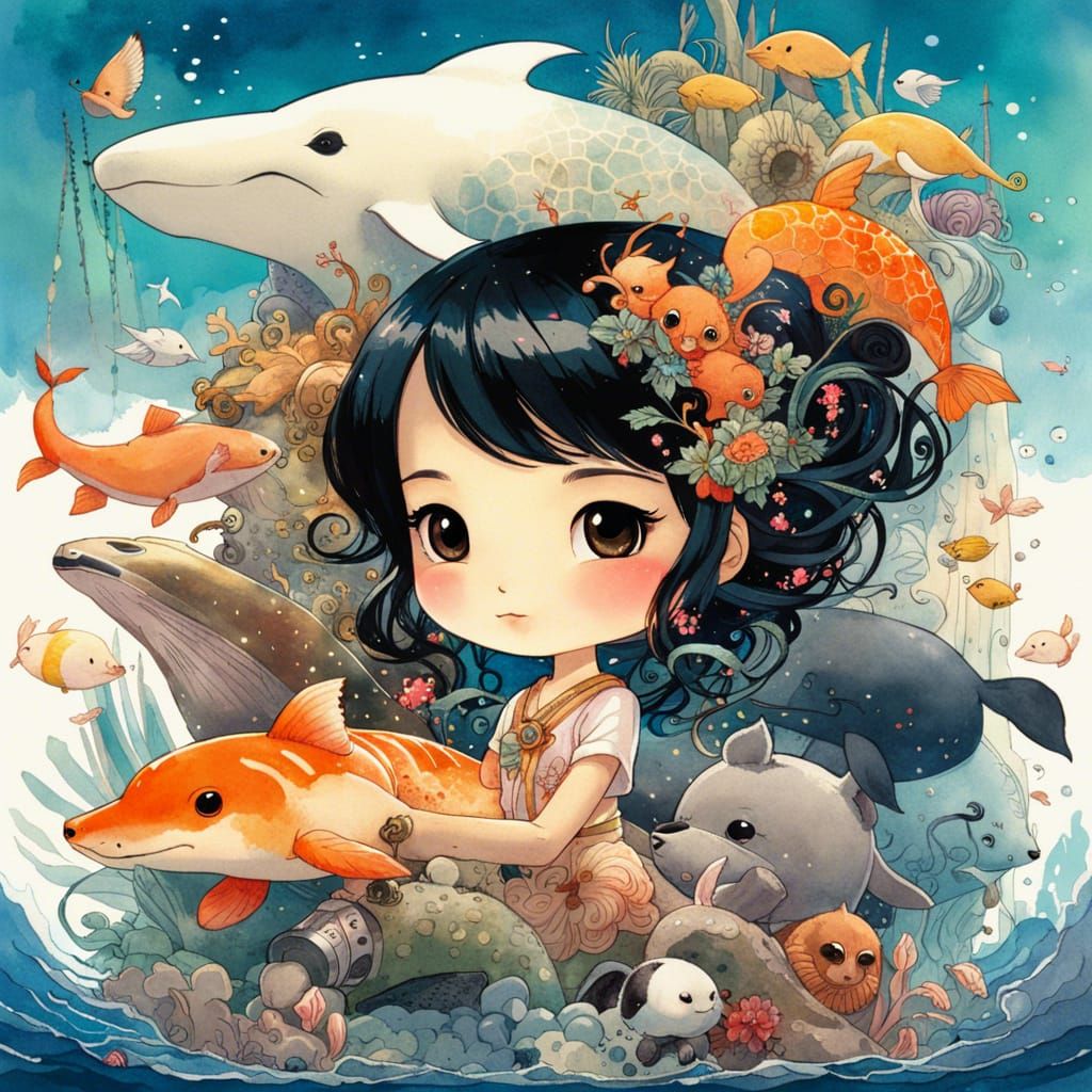 Chibi Beautiful Sea Mammal Goddess - Hoi