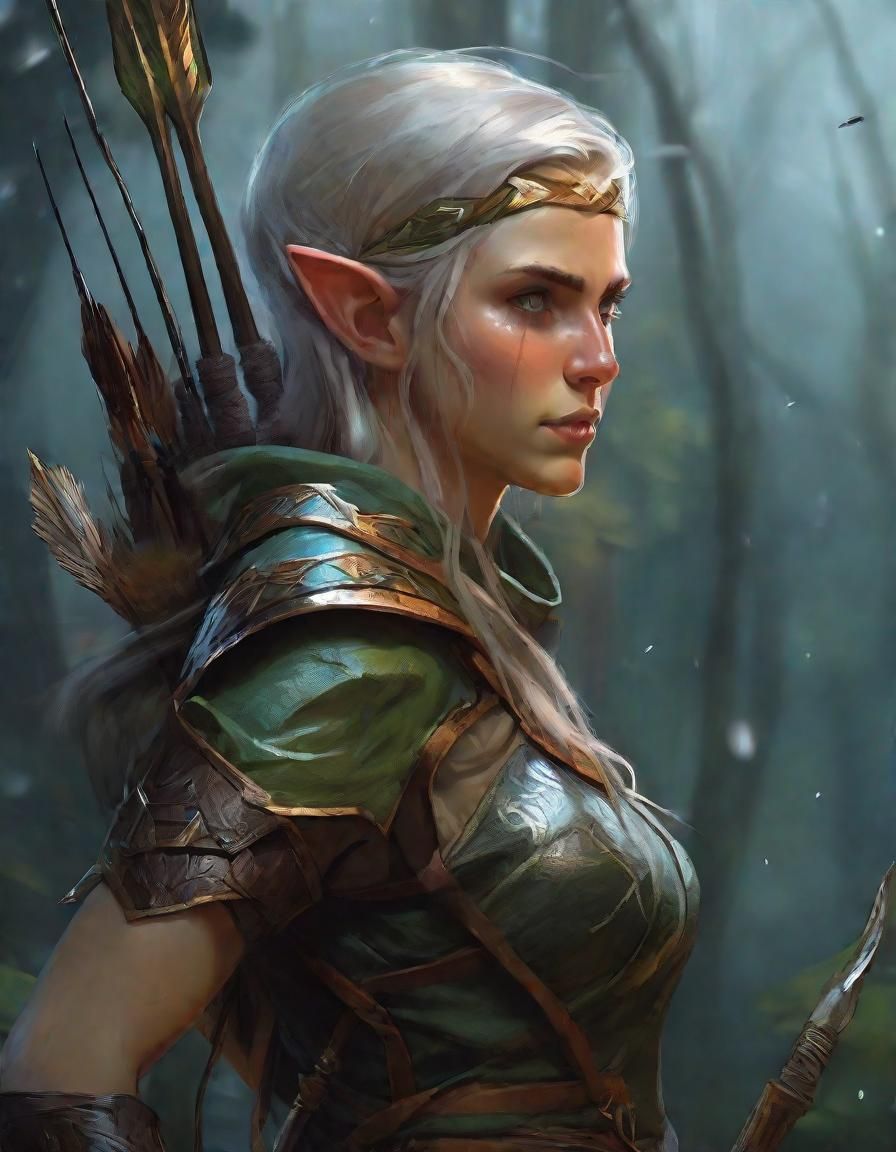Elf Archer Aims: Hyperdetailed Acrylic Oil Gouache