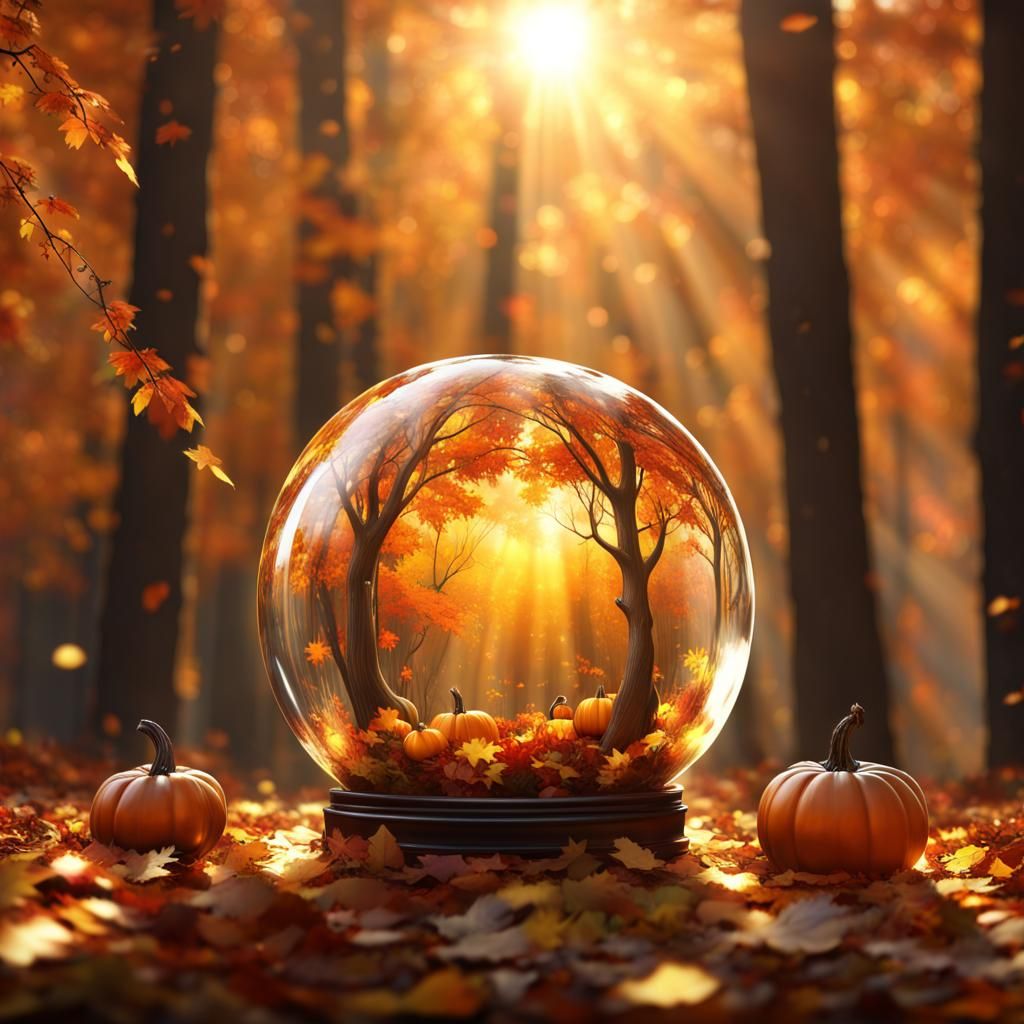 Glass Pumpkins in Autumn Forest: Fantasy Concept Art