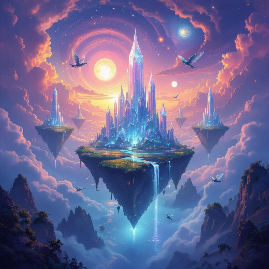Magical Floating Islands in a Swirling Sky