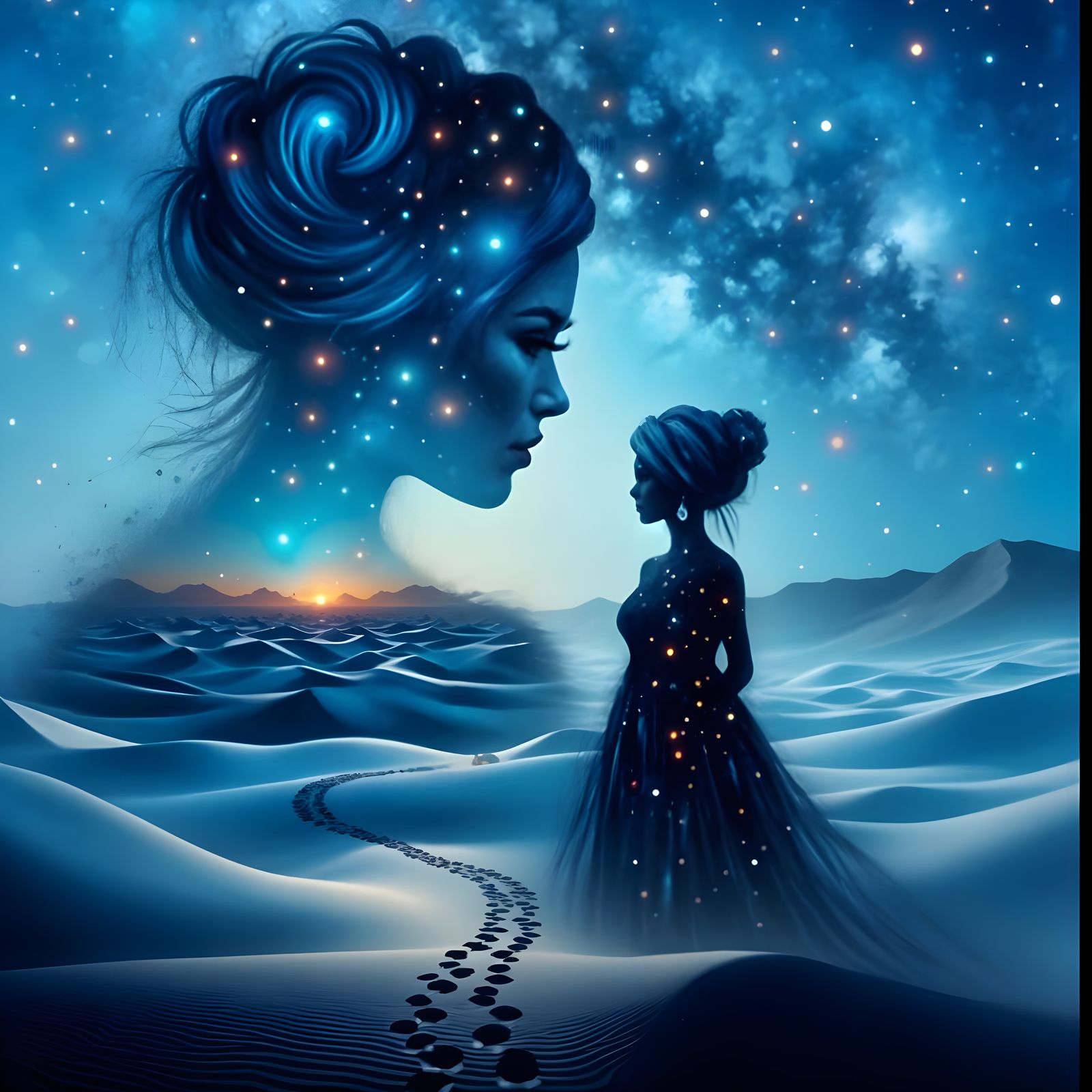 Vibrant Double Exposure in a Dreamlike Desert Landscape