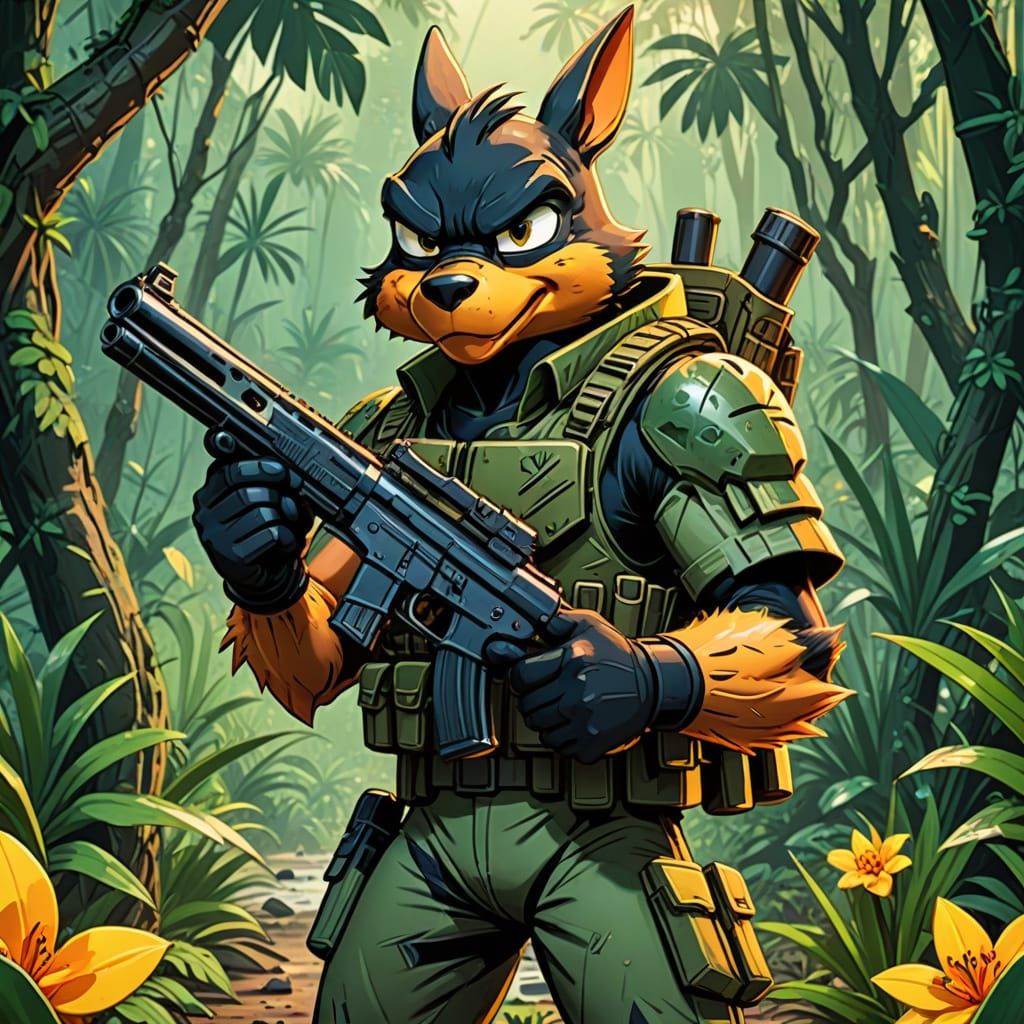 Daffy Duck as Jungle Commando in Comic Style