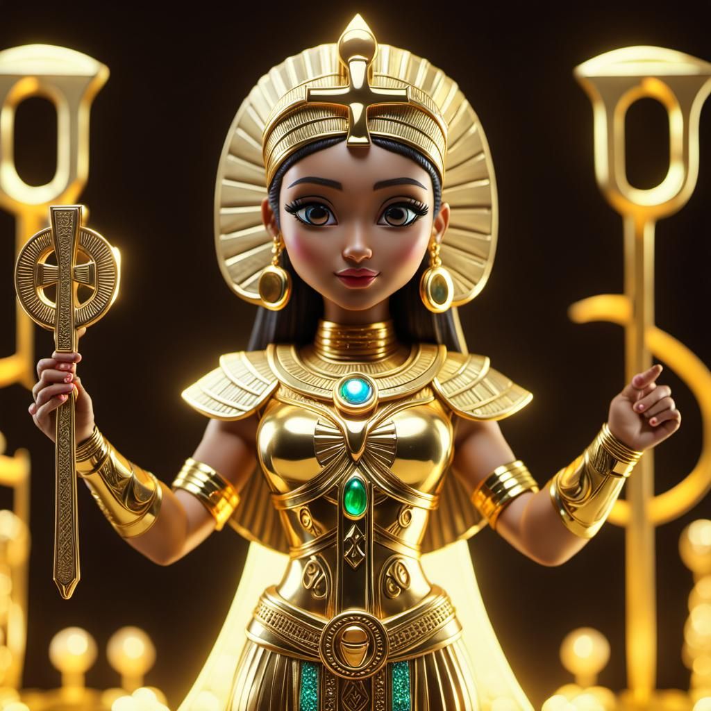 Translucent Isis Goddess with Hologram Ankh, Pixar Style