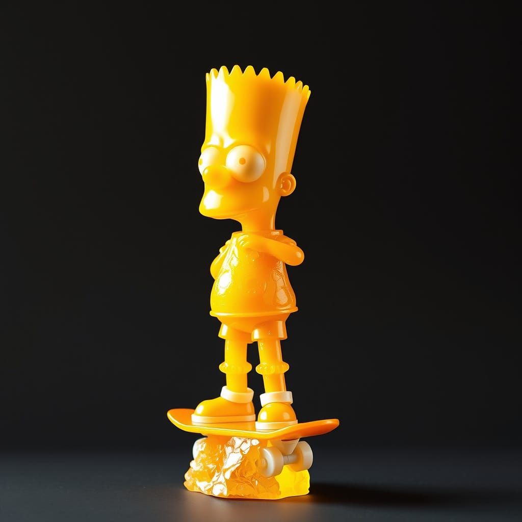 Bright yellow-orange crystalline simpsonite sculpture of Bar...