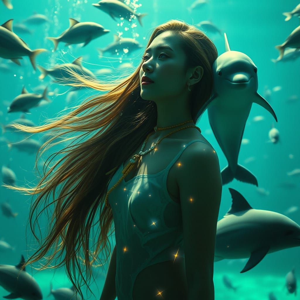 Majestic Woman With Illusionary Tattoos Underwater