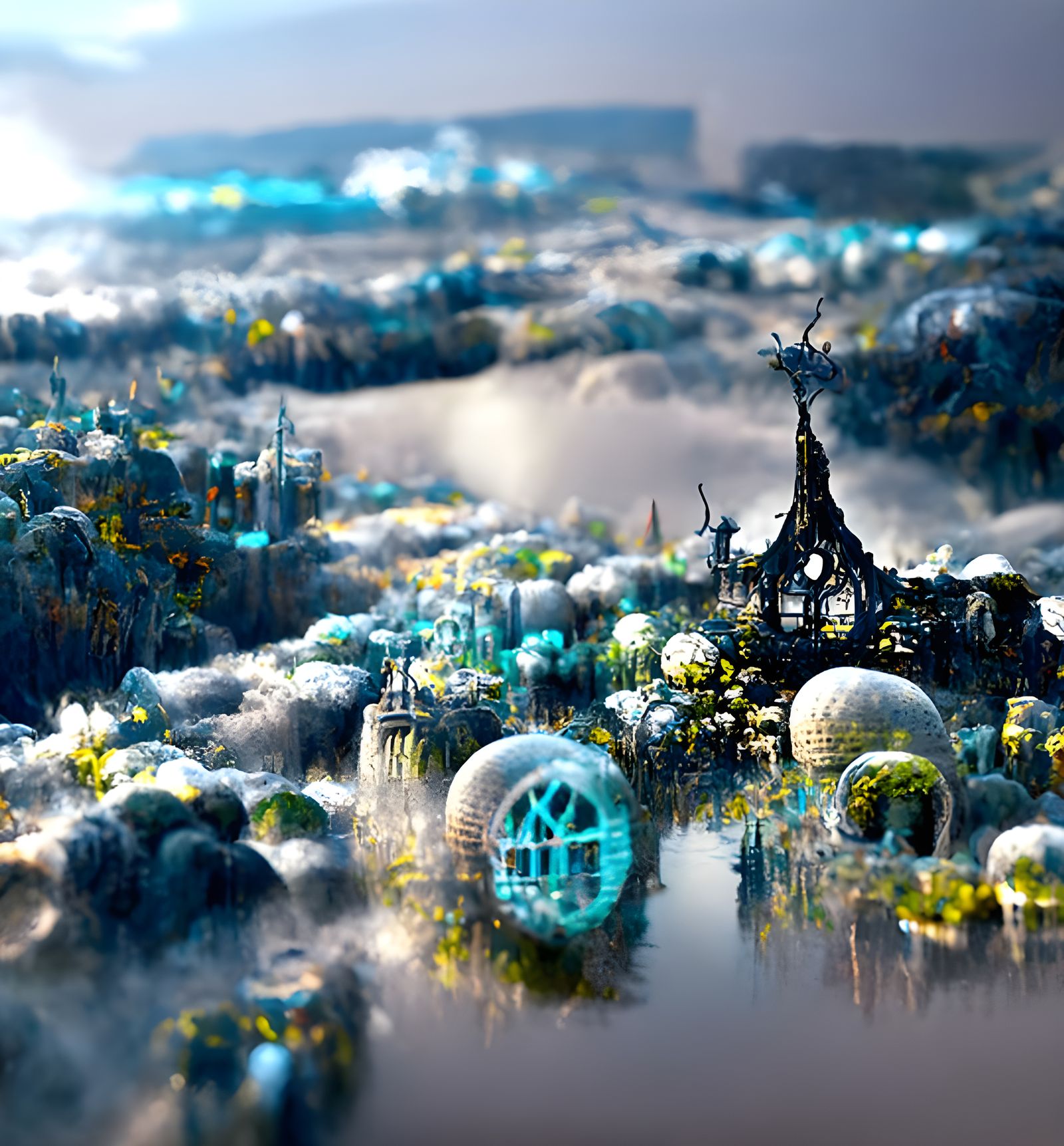 Ecopunk Alice in Wonderland Landscape in Gothic Style