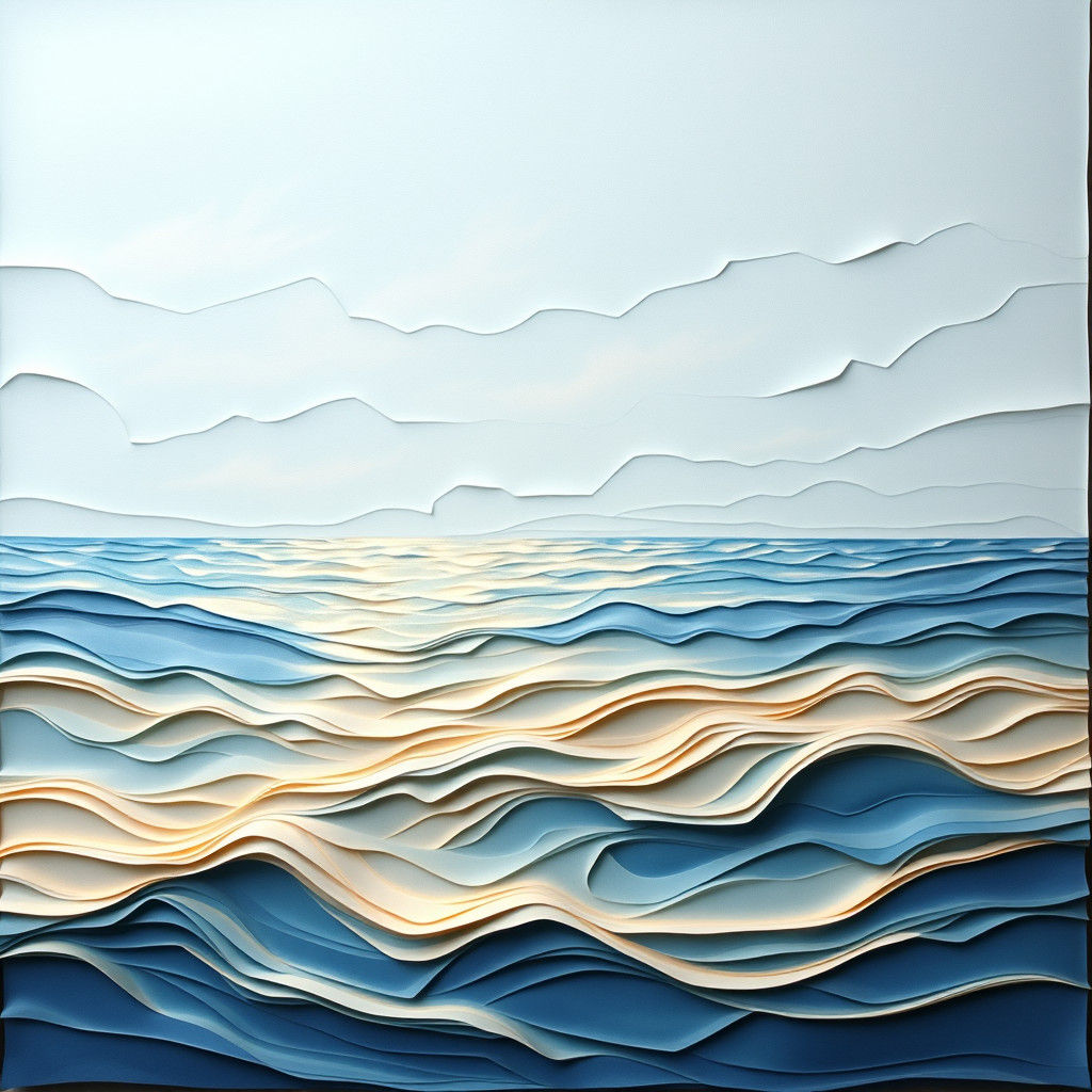 Serene Ocean Scene as Oil Painting Doodle